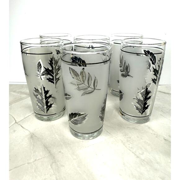MCM Libbey Silver Leaf Juice/Shot Glasses Set of 7 - Picture 1 of 4